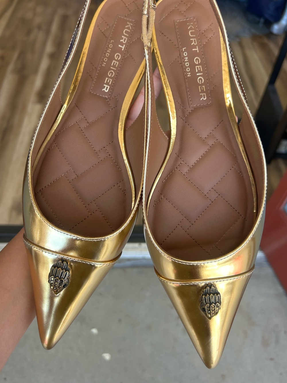 Kurt Geiger The Belgravia Slingback Flat in Gold Patent Leather - Picture 7 of 9